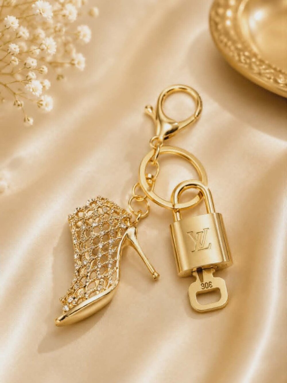 Louis Vuitton Gold Padlock Key 🔒 Authentic LV Charm + Unbranded Shoe Keychain